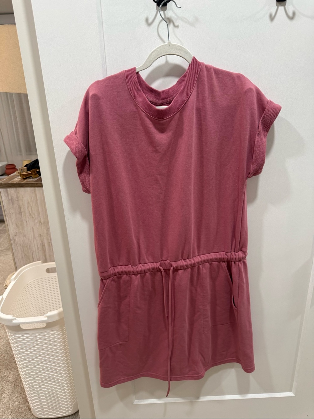 Women's Midi Drawstring Tee Dress in Dusty Rose